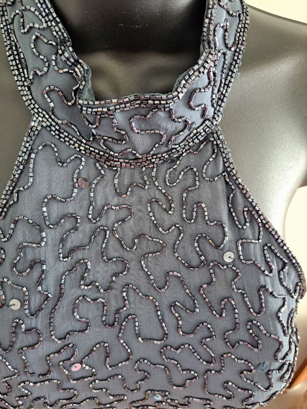 Andretta Donnatello Beaded Halter Neck Maxi Gown Dress Open Back Slit L Formal - Picture 2 of 13